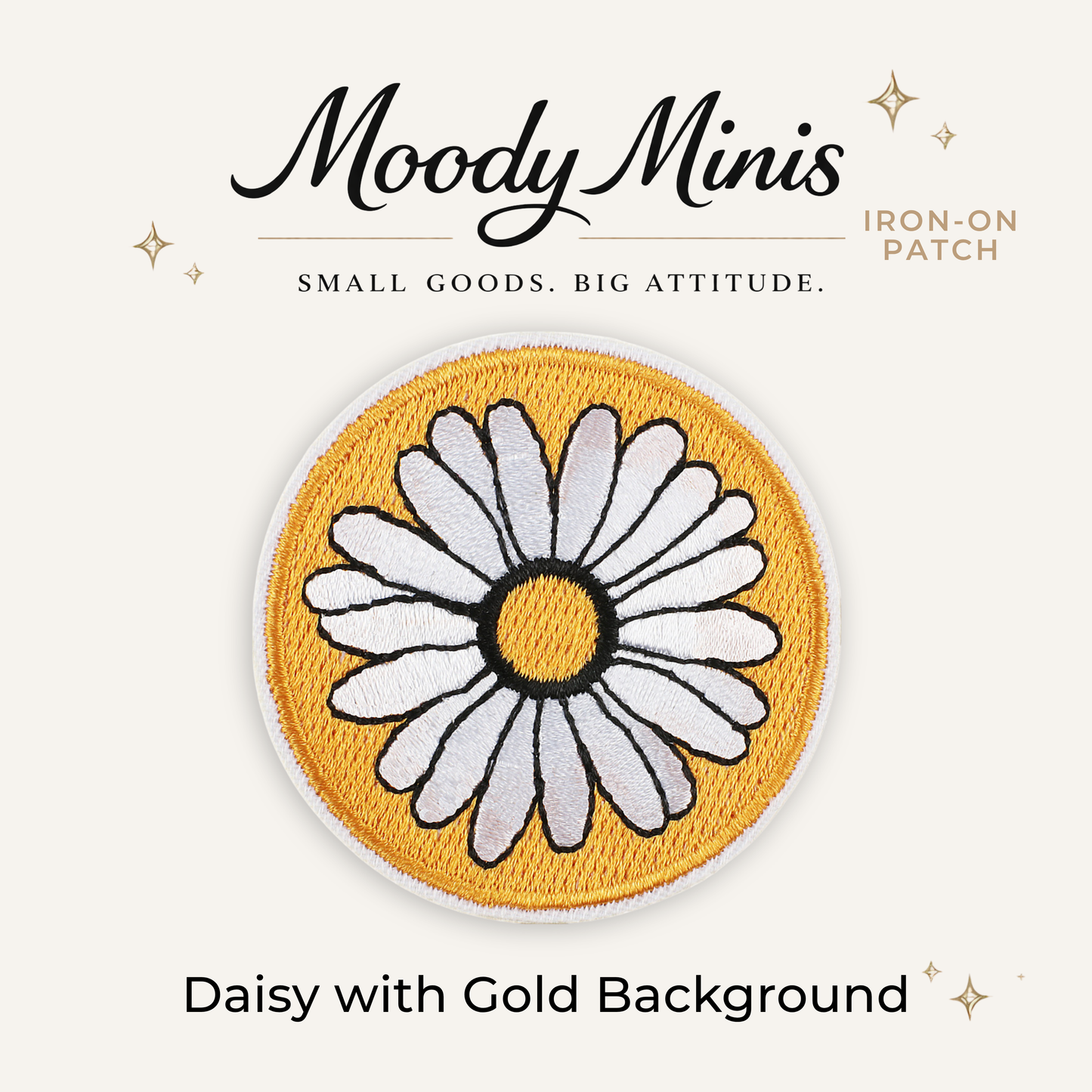 Daisy w Gold Background Embroidered Patch
