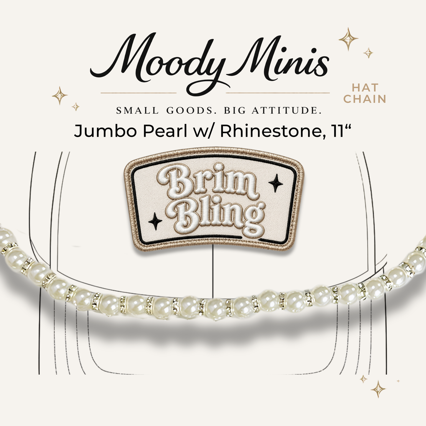 Jumbo White Pearl w/Rhinestone - 11 Inch Hat Chain