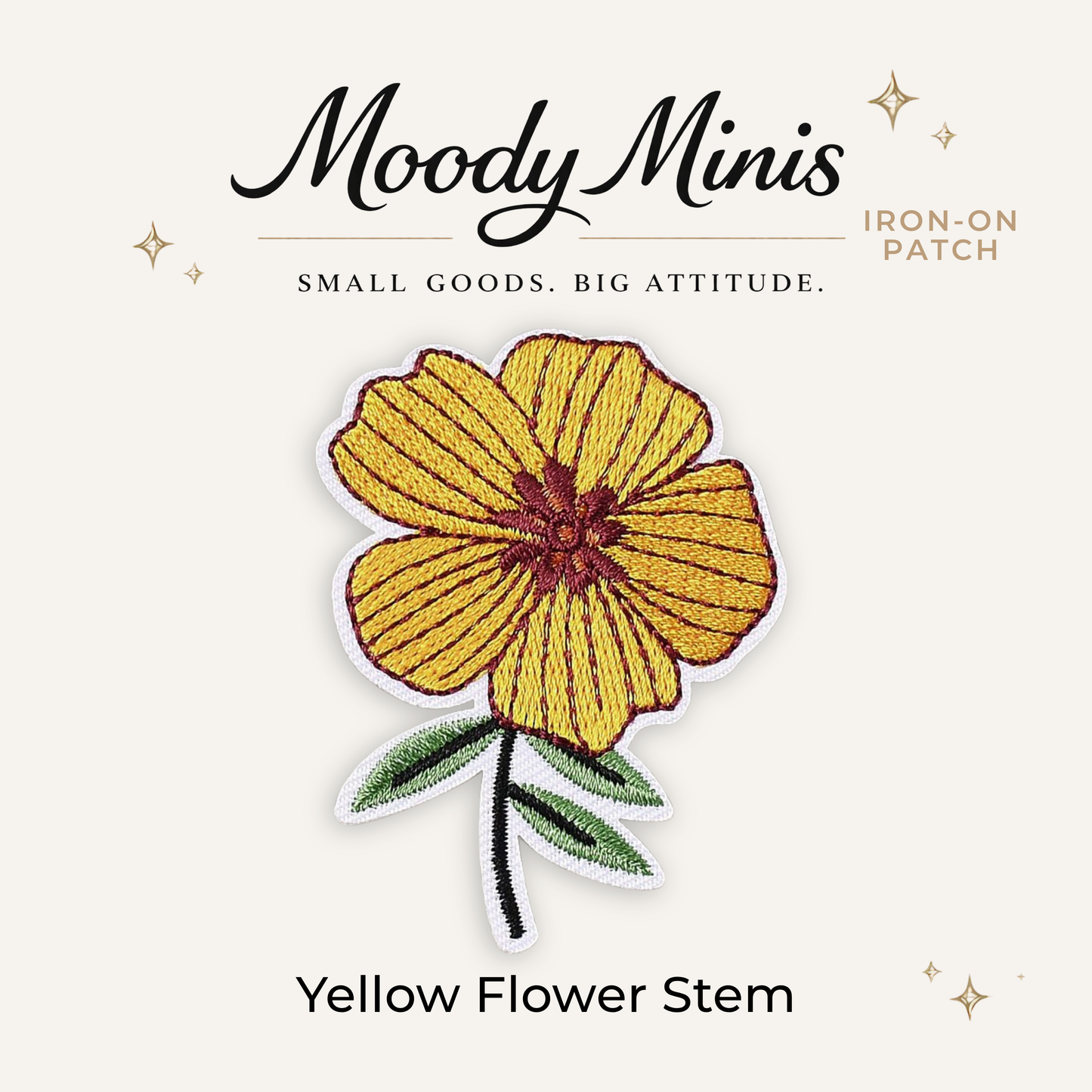 Yellow Flower Stem Embroidered Patch