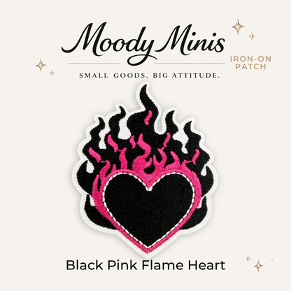 Black Pink Flame Heart Embroidered Patch