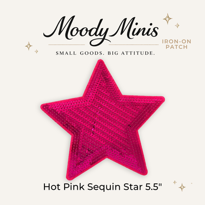 Hot Pink Sequin Star 5.5" Embroidered Patch