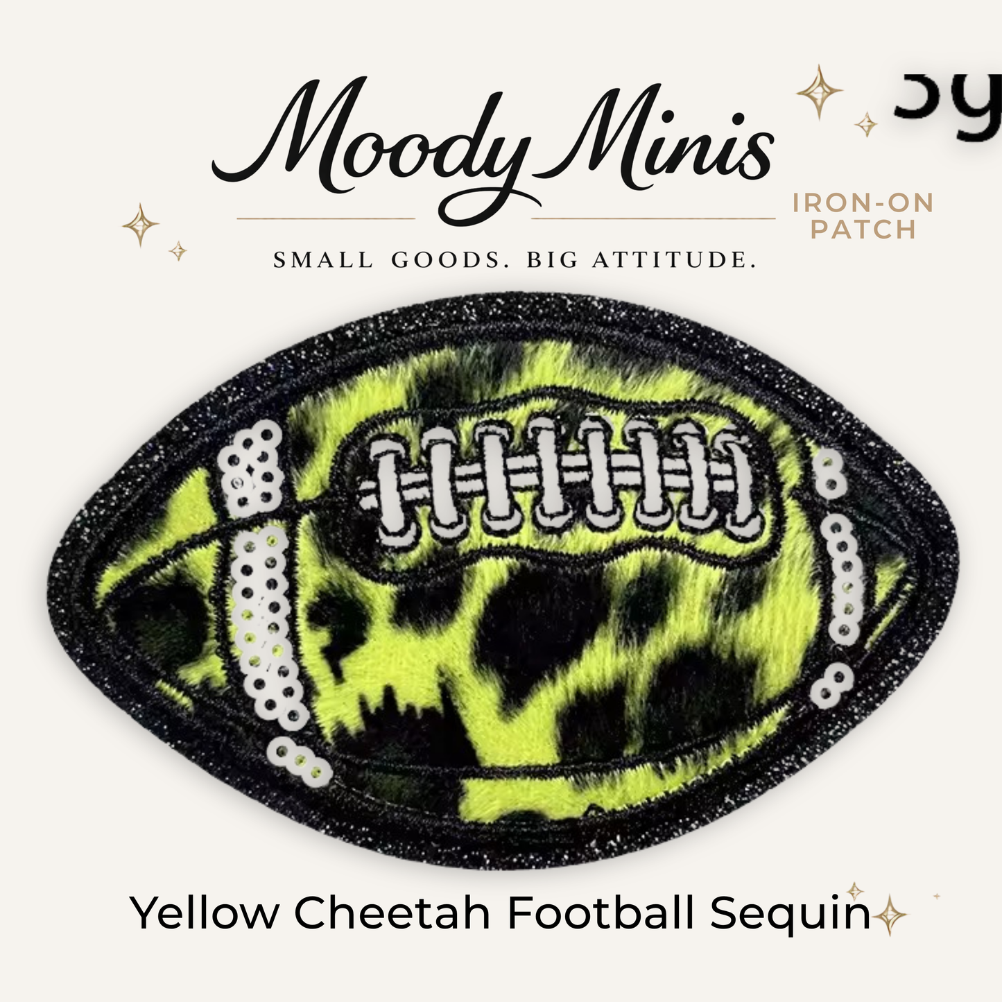 Yellow Cheetah Football Embroidered Patch w/Sequin