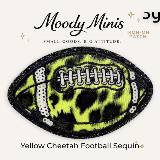 Yellow Cheetah Football Embroidered Patch w/Sequin