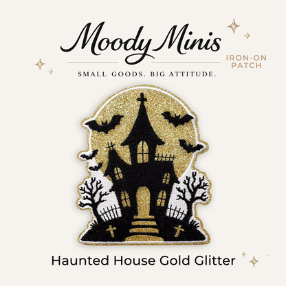 Haunted House Gold Glitter Embroidered Patch