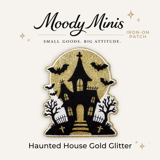 Haunted House Gold Glitter Embroidered Patch