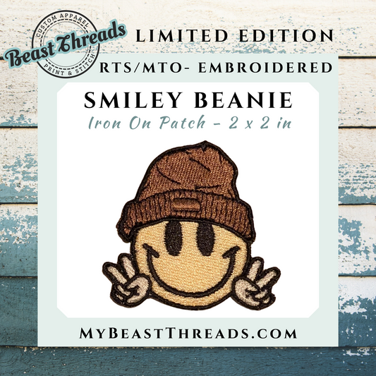 Smiley Beanie Peace Embroidered Patch - RTS/MTO