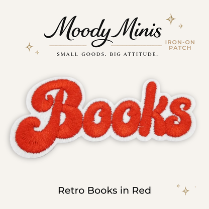 Retro Books in Red Embroidered Patch