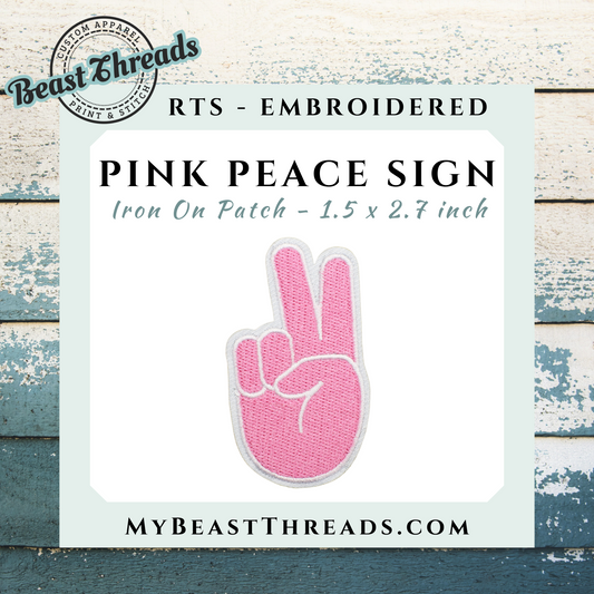 Pink Peace Sign Embroidered Patch- RTS