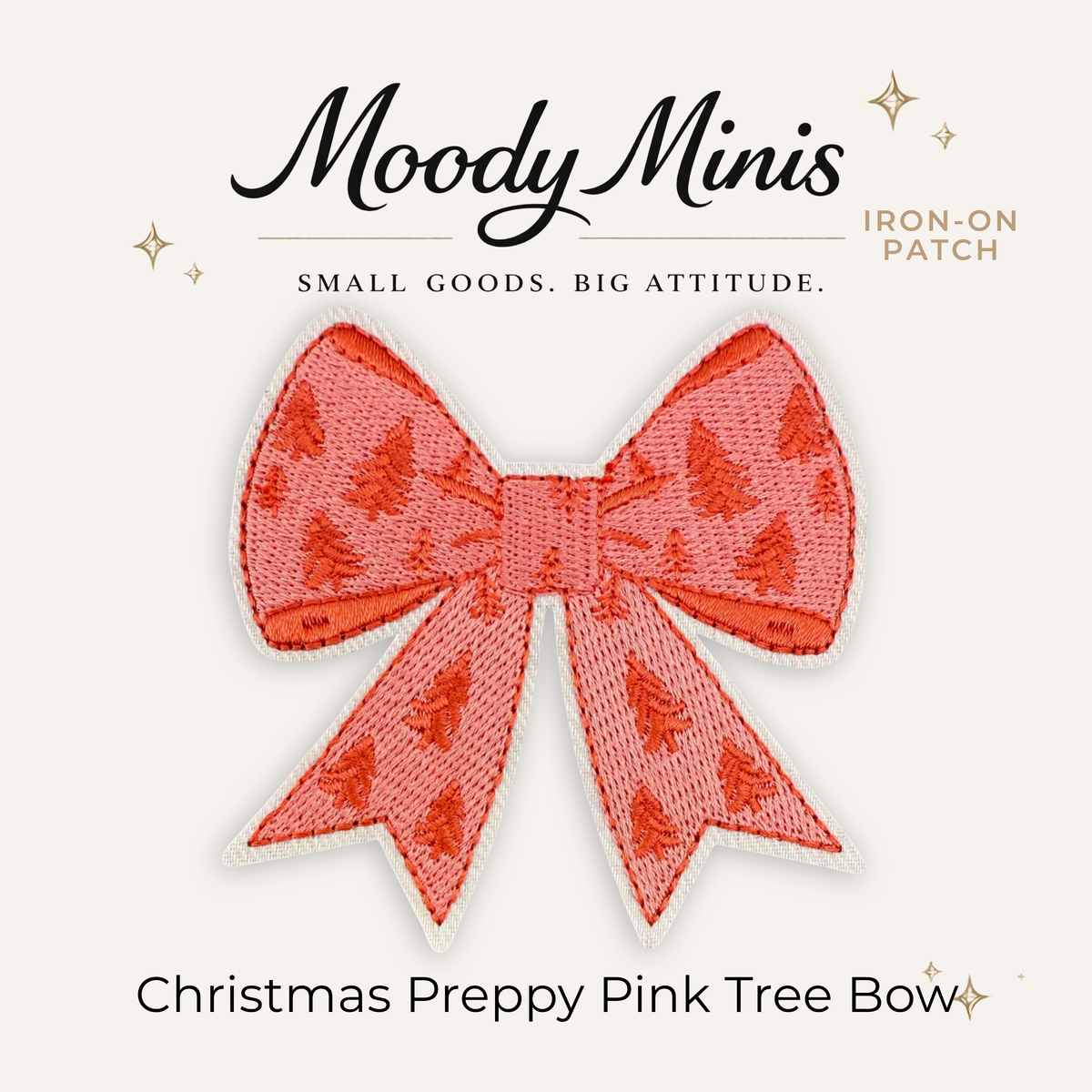 Christmas Preppy Pink Tree Bow Embroidered Patch
