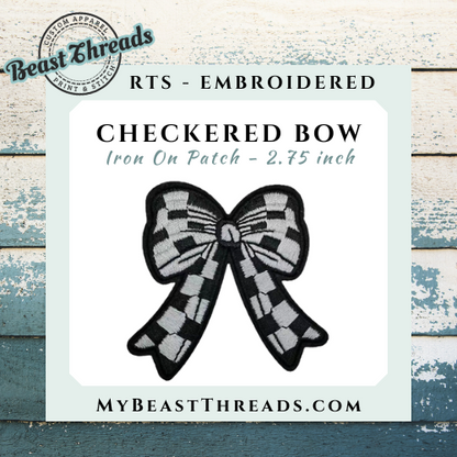 Checkered Bow Embroidered Patch - RTS