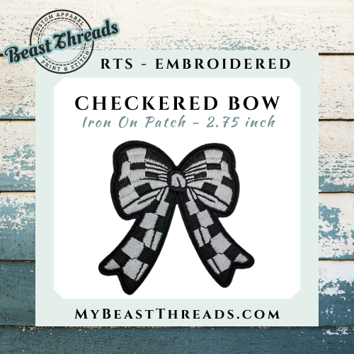 Checkered Bow Embroidered Patch - RTS