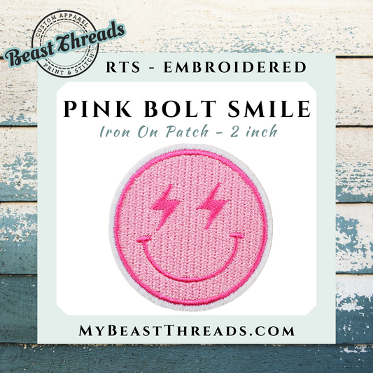 Pink Bolt Smile Embroidered Patch- RTS