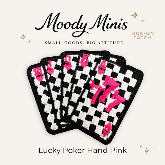 Lucky Poker Cards Pink Embroidered Patch