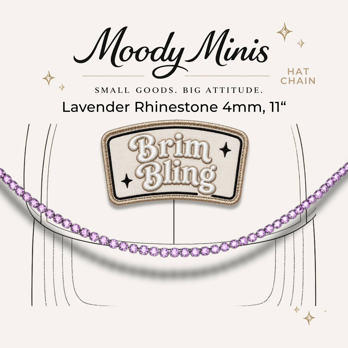 Lavender Rhinestone 4mm - 11 Inch Hat Chains