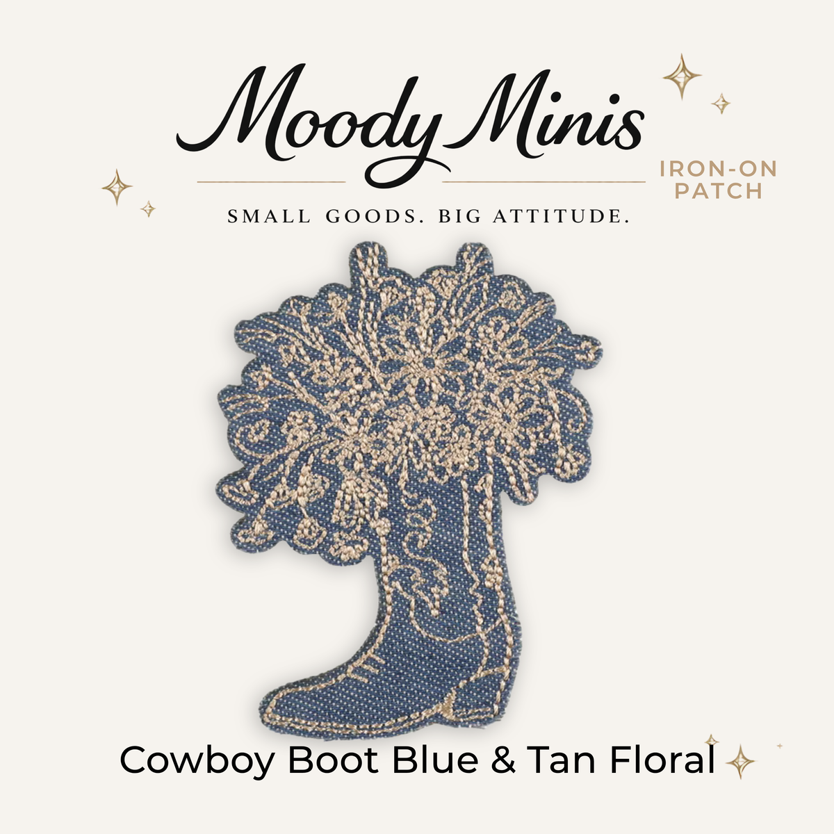 Cowboy Boot Blue & Tan Flower Embroidered Patch