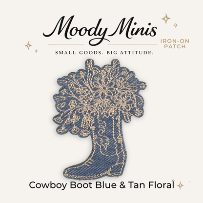 Cowboy Boot Blue & Tan Flower Embroidered Patch