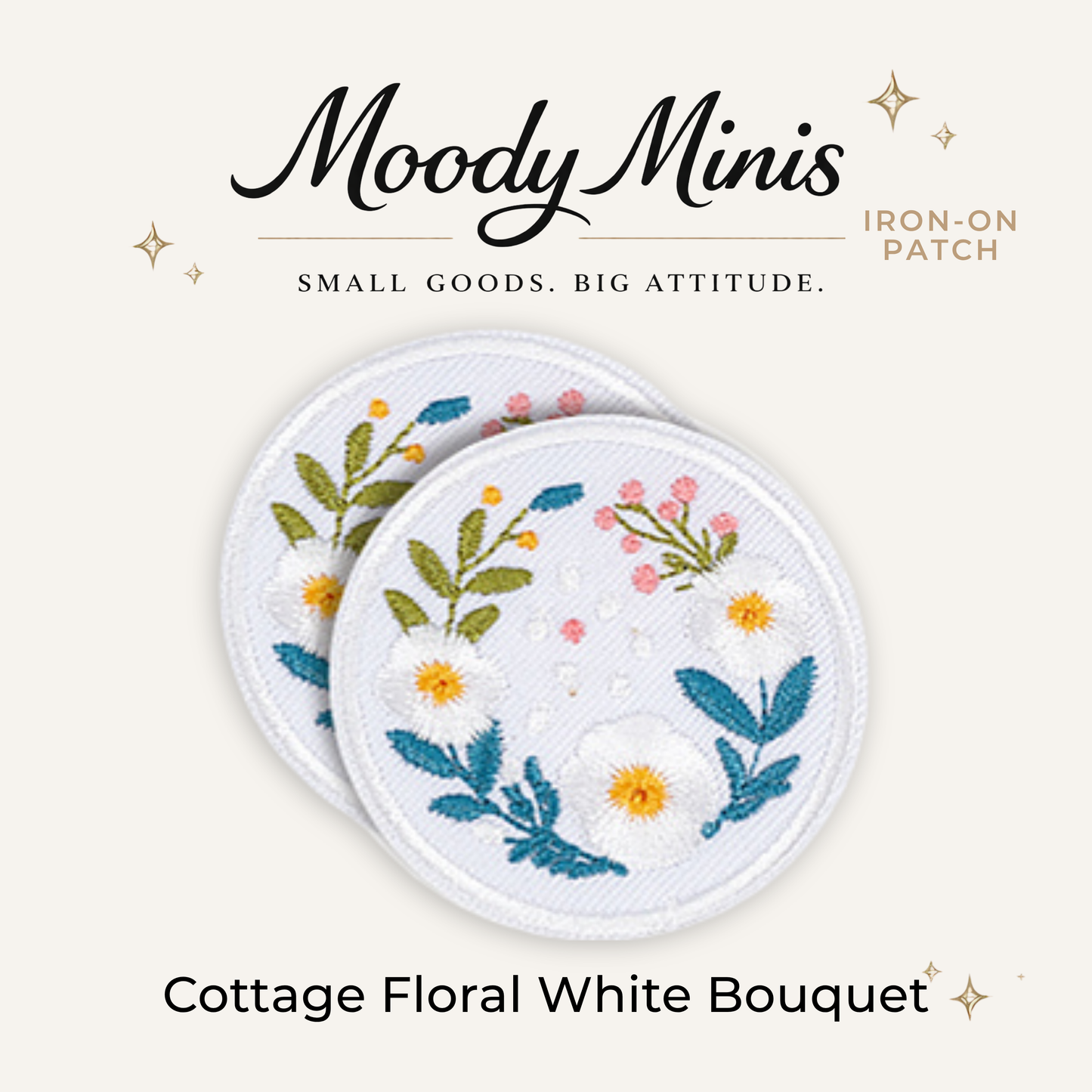 Cottage Floral White Bouquet Embroidered Patch