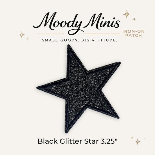 Black Glitter Star 3.25" Embroidered Patch