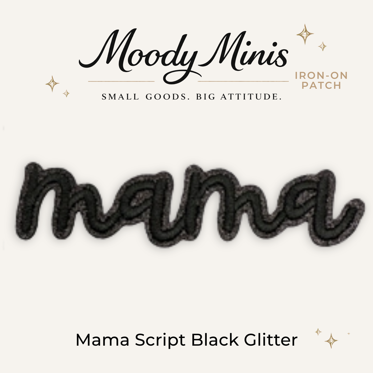Mama Script Black Glitter Embroidered Patch