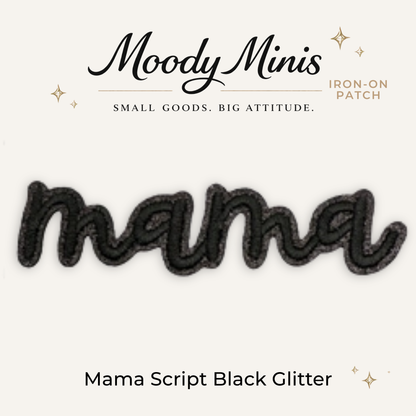 Mama Script Black Glitter Embroidered Patch