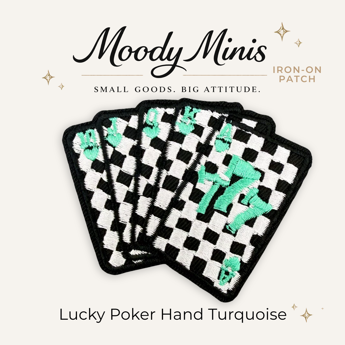 Lucky Poker Cards Turquoise Embroidered Patch