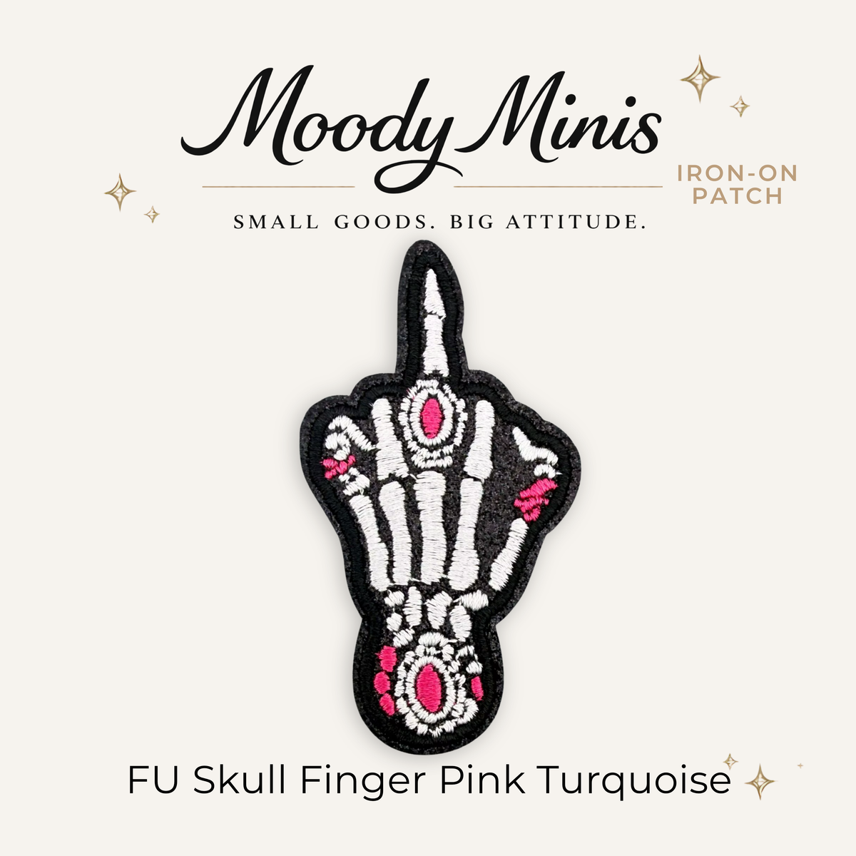 FU Skull Finger Pink Turquoise Embroidered Patch