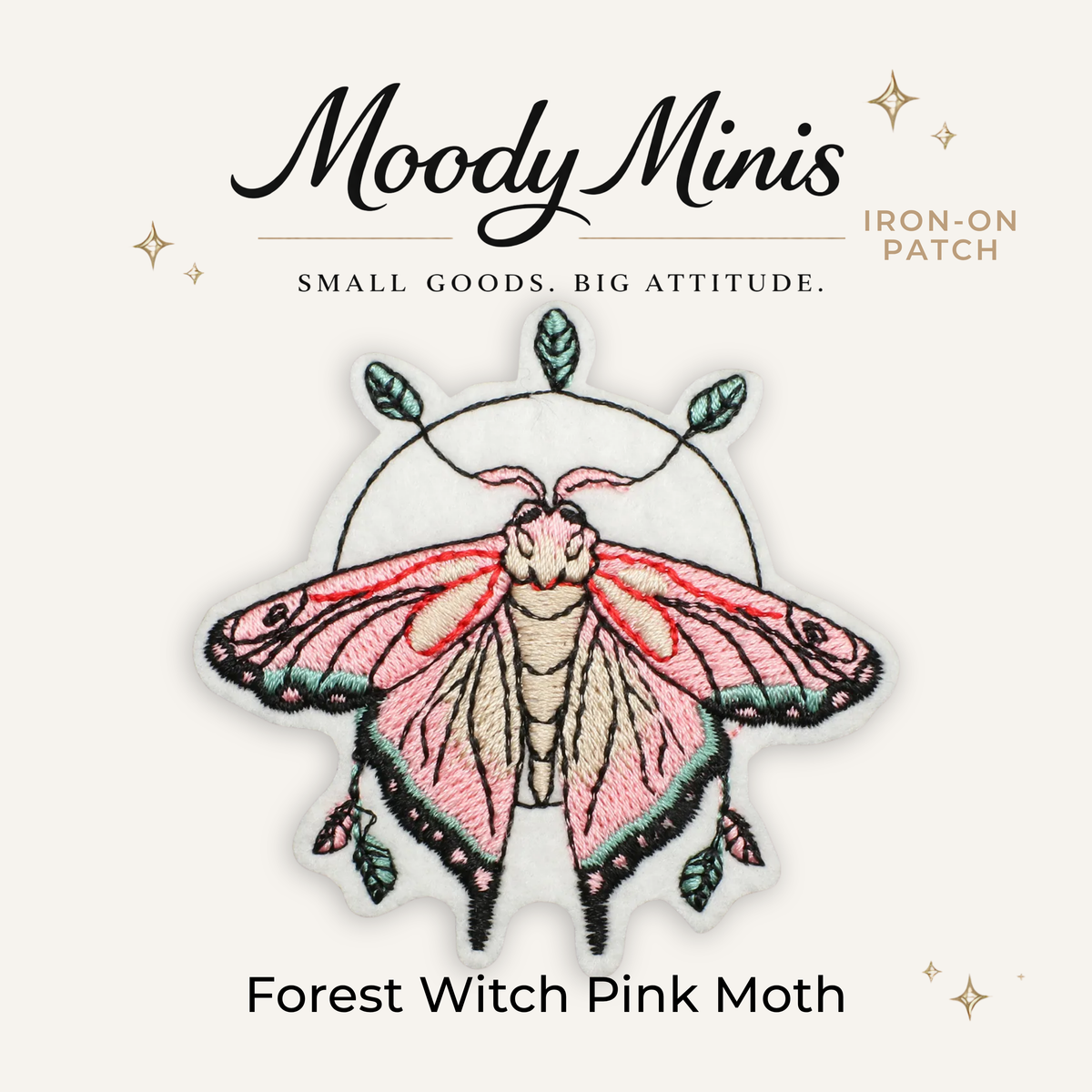 Forest Witch Pink Moth Embroidered Patch