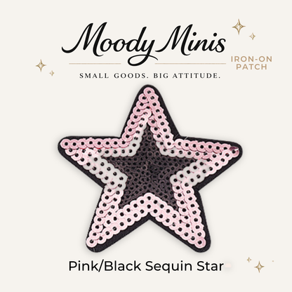 Pink/Black Star Sequin Patch- RTS
