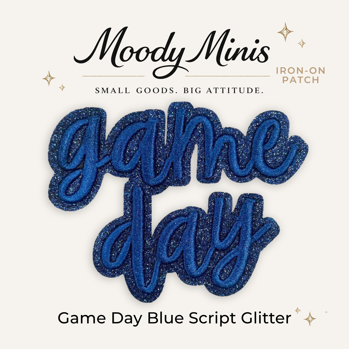 Game Day Blue Script Glitter Embroidered Patch