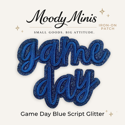 Game Day Blue Script Glitter Embroidered Patch