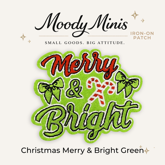 Christmas Love Merry & Bright Green Embroidered Patch