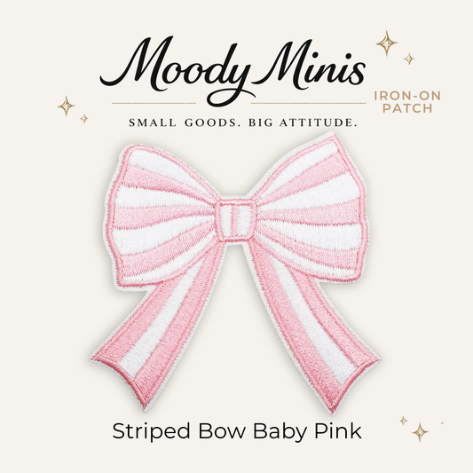 Striped Bow Baby Pink Embroidered Patch