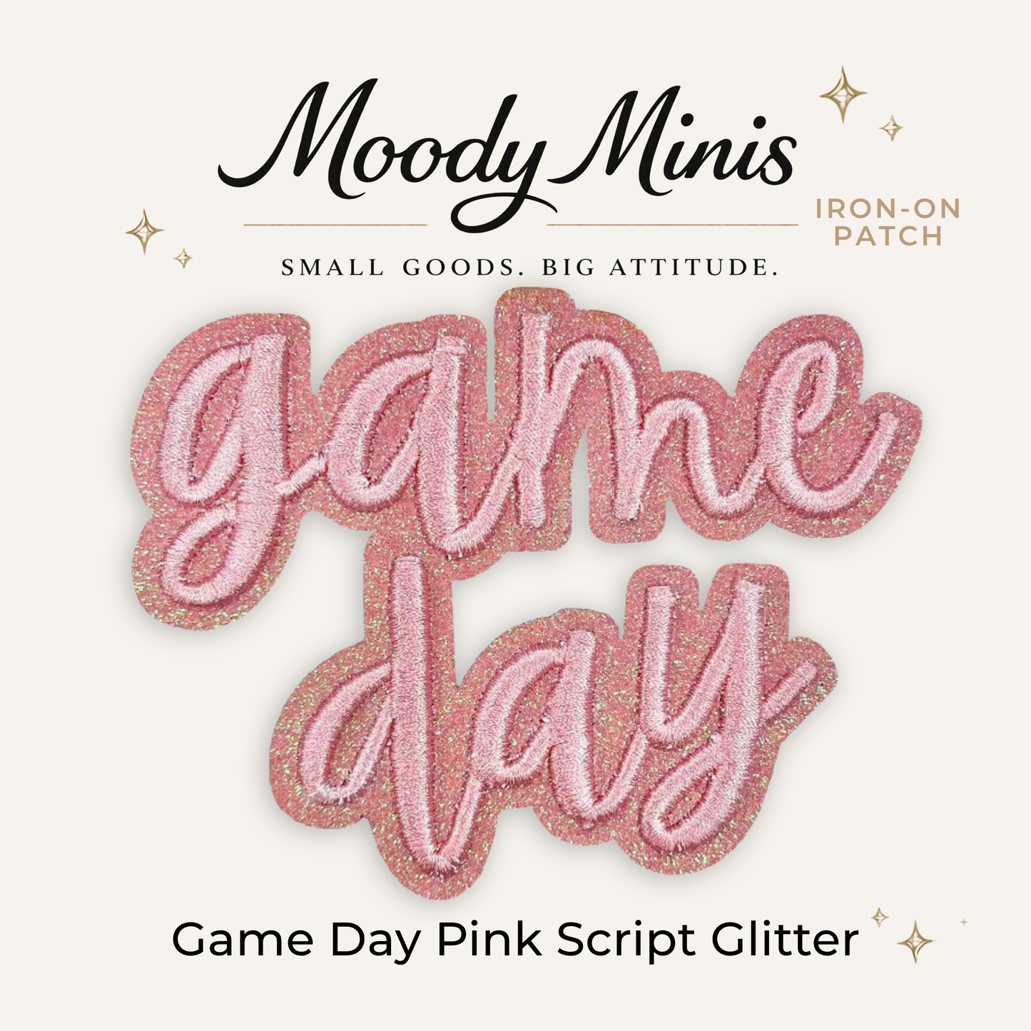 Game Day Pink Script Glitter Embroidered Patch