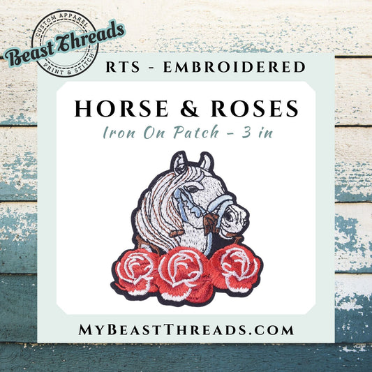 Horse & Roses Embroidered Patch - RTS