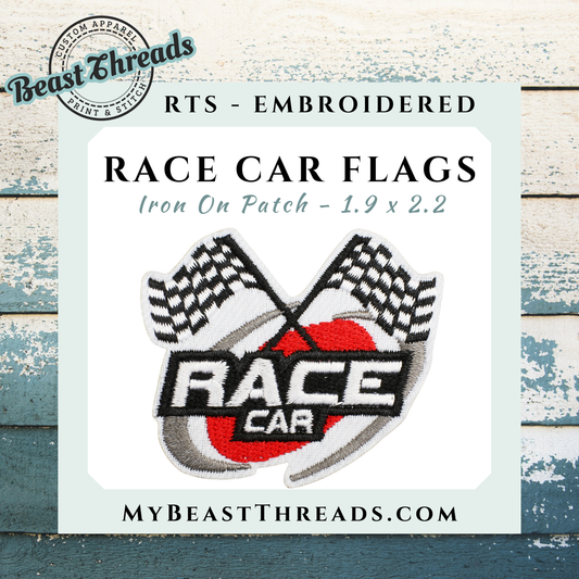 Race Car & Flags Embroidered Patch- RTS