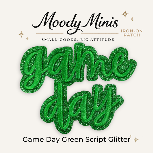 Game Day Green Script Glitter Embroidered Patch