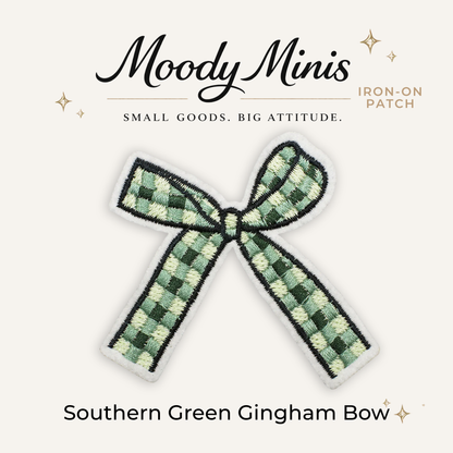 Southern Green Gingham Plaid Bow Embroidered Patch