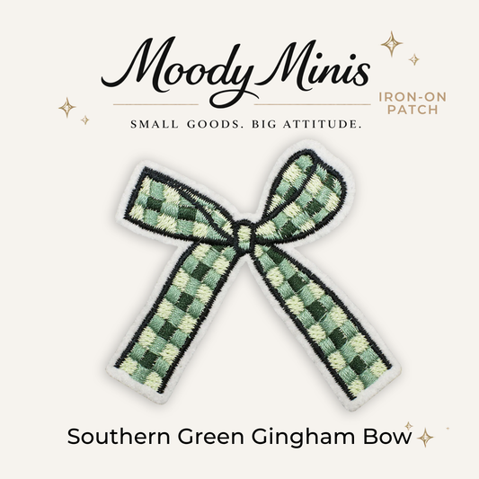 Southern Green Gingham Plaid Bow Embroidered Patch