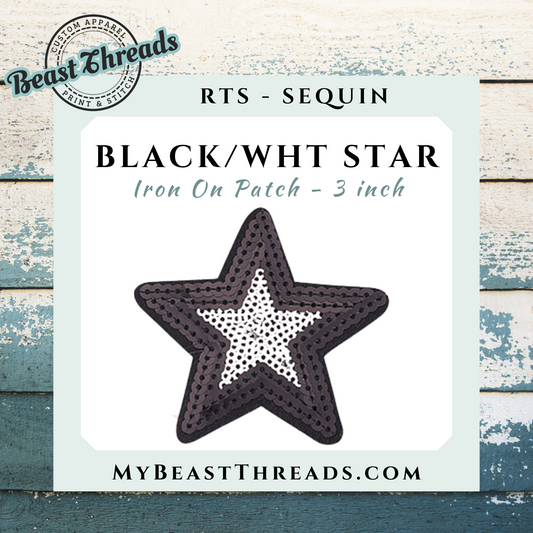 Black/White Star Sequin Patch- RTS