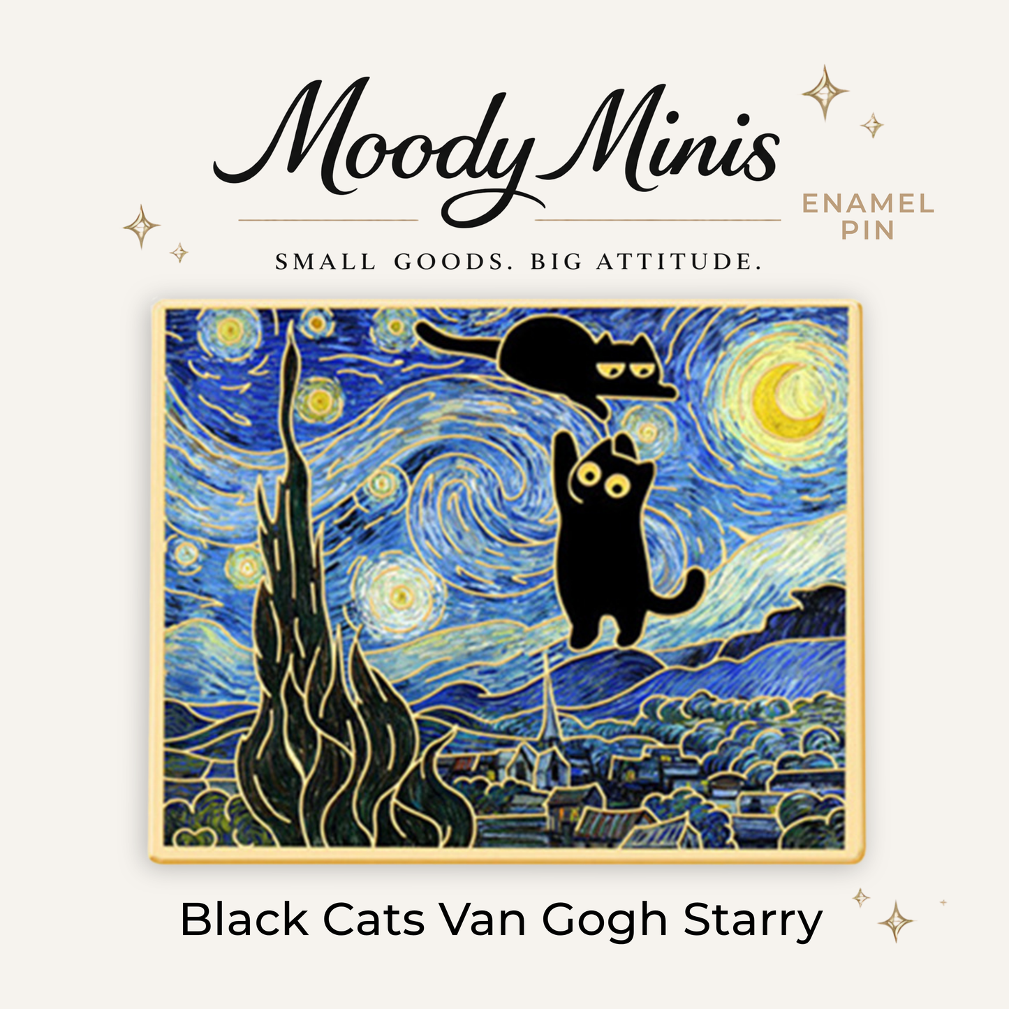 Black Cats Van Gogh Starry Enamel Pin