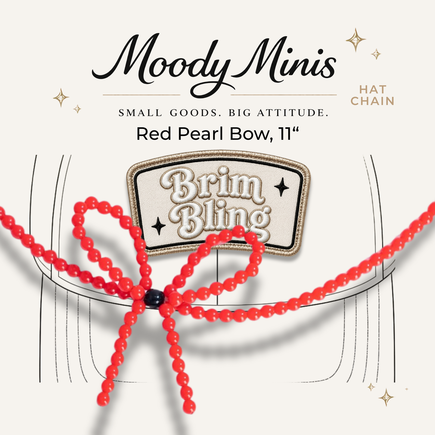 Red Pearl Bow - 11 Inch Hat Chain