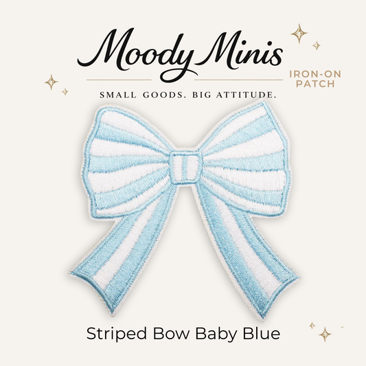 Striped Bow Baby Blue Embroidered Patch