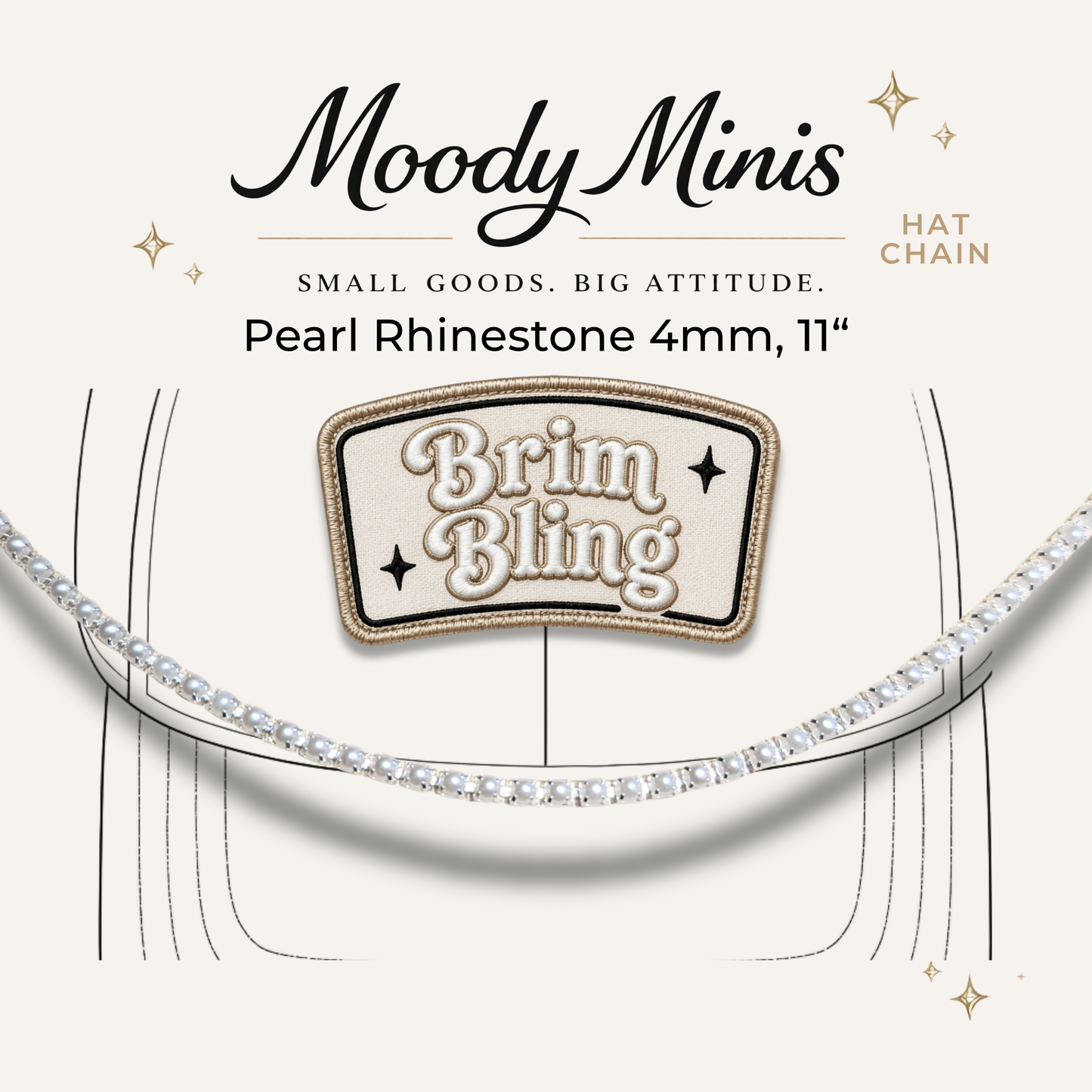 Pearl Rhinestone 4mm - 11 Inch Hat Chains