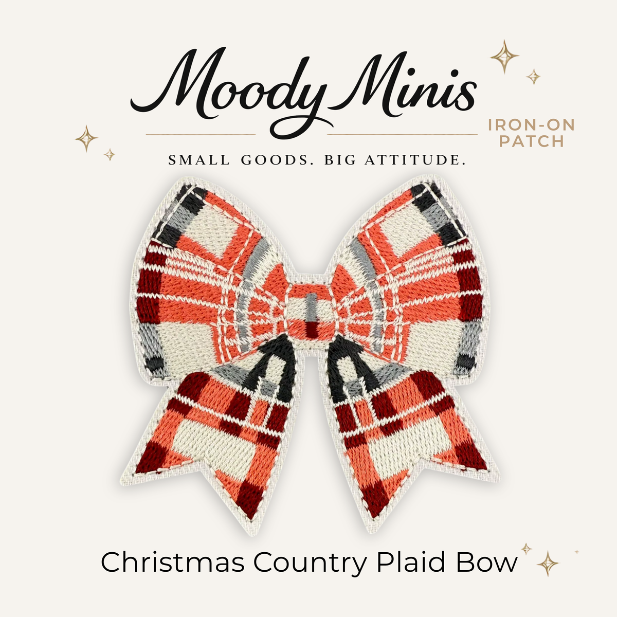Christmas Country Plaid Bow Embroidered Patch