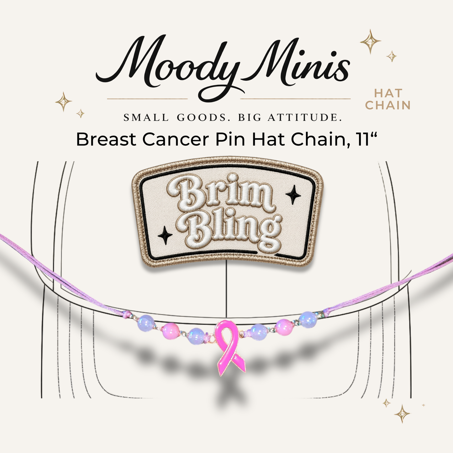 Breast Cancer Enamel Pin w/ Pearl - 11 Inch Hat Chain
