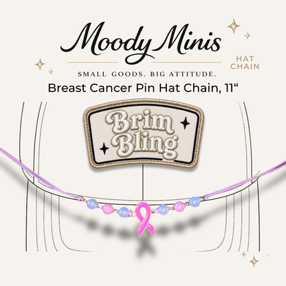 Breast Cancer Enamel Pin w/ Pearl - 11 Inch Hat Chain