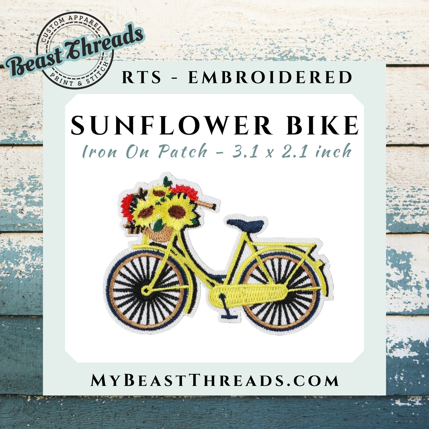 Sunflower Bike Embroidered Patch- RTS