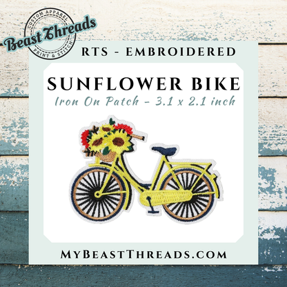Sunflower Bike Embroidered Patch- RTS