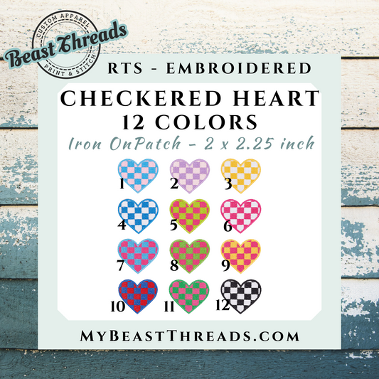 Checkered Heart Embroidered Patch- RTS