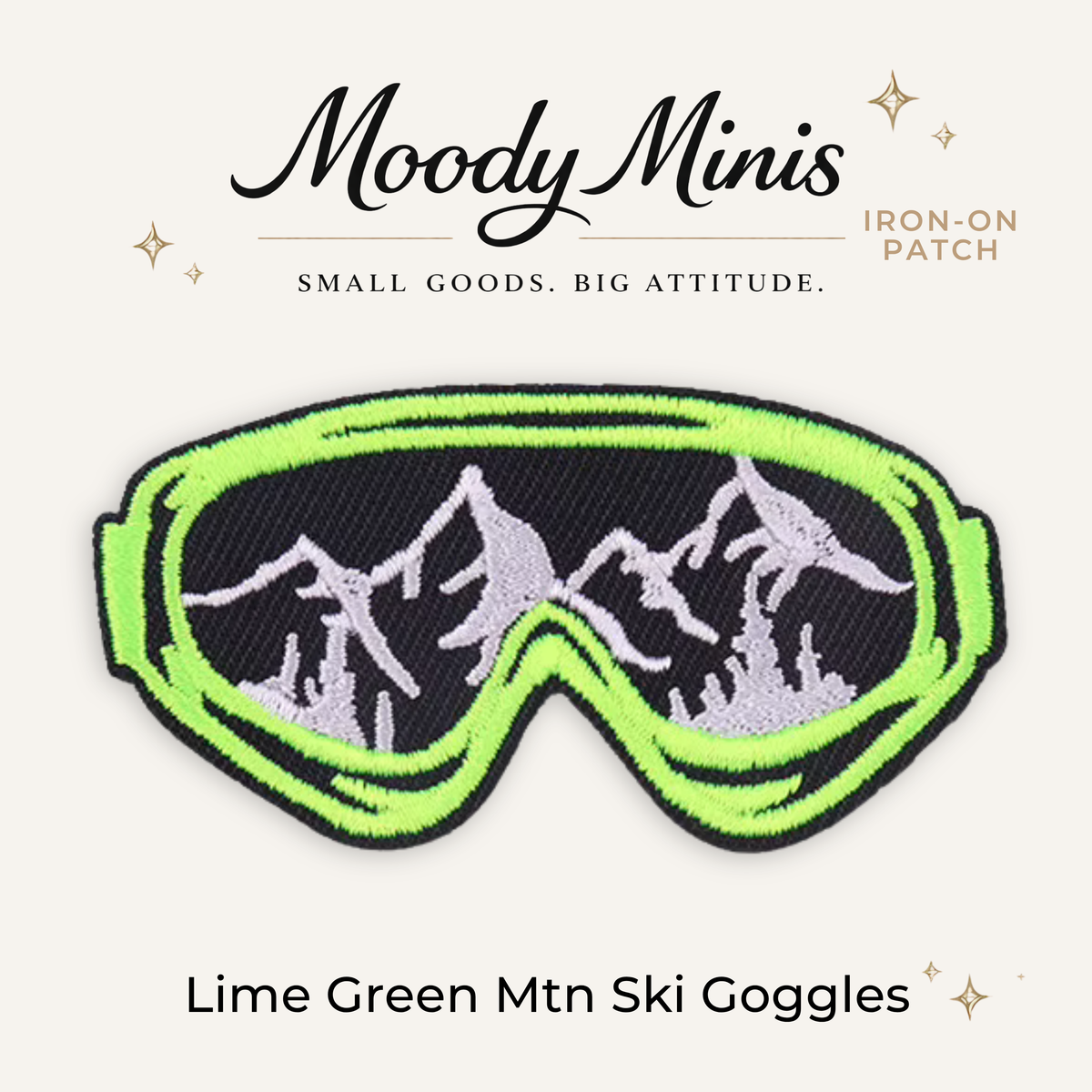 Lime Green Mountain Ski Goggles Embroidered Patch